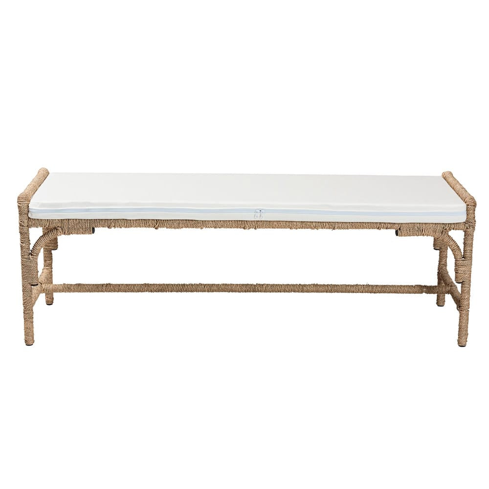 bali & pari - Nasim Bench in White/Natural Brown - F232-FT2-Seagrass-Bench view 4
