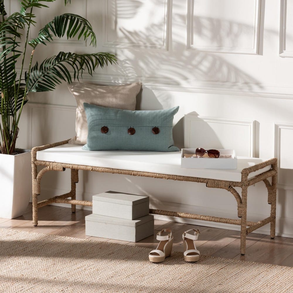 bali & pari - Nasim Bench in White/Natural Brown - F232-FT2-Seagrass-Bench view 7