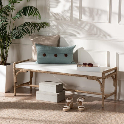 bali & pari - Nasim Bench in White/Natural Brown - F232-FT2-Seagrass-Bench view 7