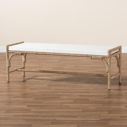 bali & pari - Nasim Bench in White/Natural Brown - F232-FT2-Seagrass-Bench view 8
