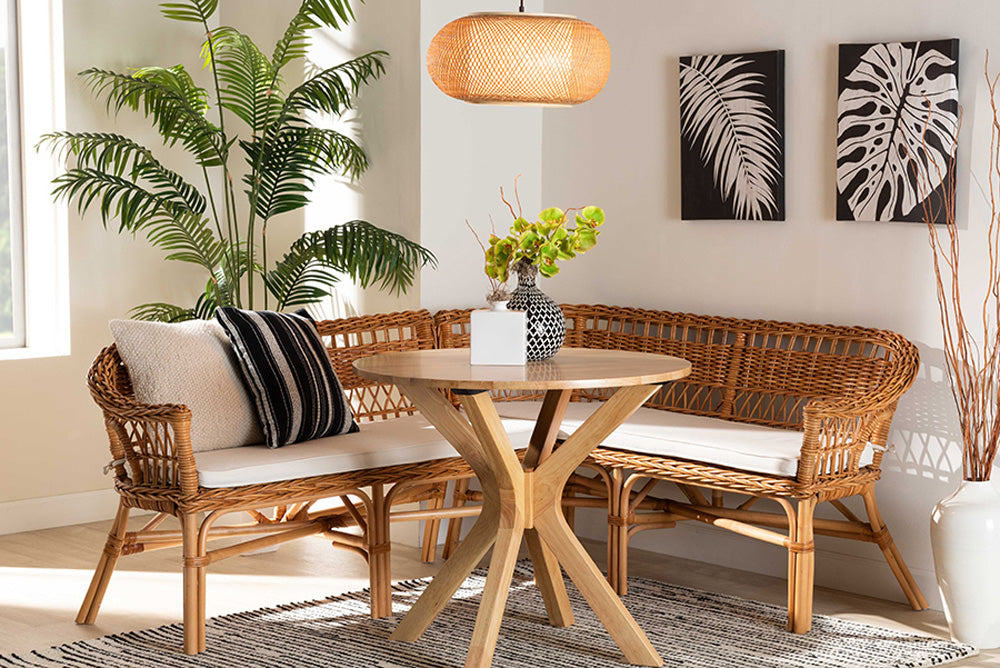 bali & pari - Nella Dining Bench - Nella-Natural/Light Honey Rattan-2PC Bench Set view 8
