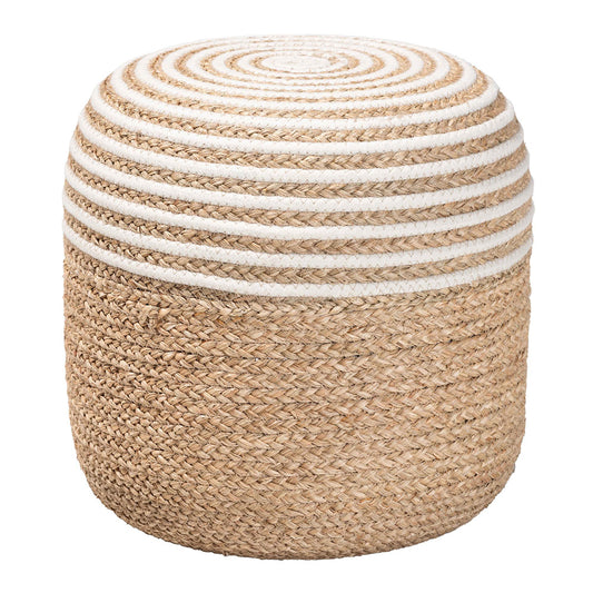 bali & pari - Nequiel Footstool in White/Natural Brown - F234-FT5-Seagrass/Cotton-Stool view 1