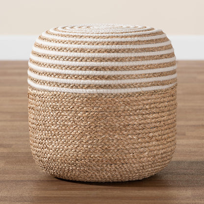 bali & pari - Nequiel Footstool in White/Natural Brown - F234-FT5-Seagrass/Cotton-Stool view 6