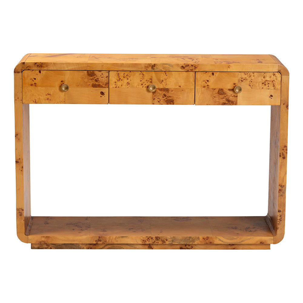 bali & pari - Netra Console Table in Light Mappa Burl - KL-1572-Natural Burl Op1-Ebony-3DW-Console Table-BOXED view 3