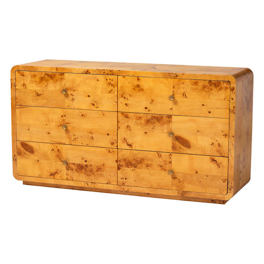 bali & pari - Netra Dresser in Light Mappa Burl - KL-1571-Natural Burl Op1-Ebony-6DW-Dresser-BOXED view 1