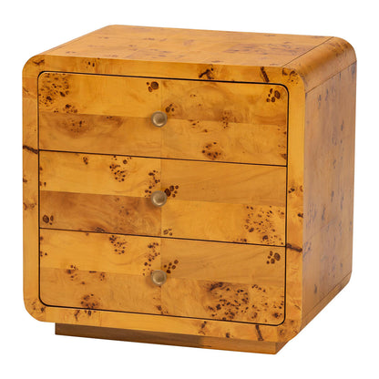 bali & pari - Netra Nightstand in Light Mappa Burl - KL-1569-Natural Burl Op1-Ebony-3DW-NS-BOXED view 1