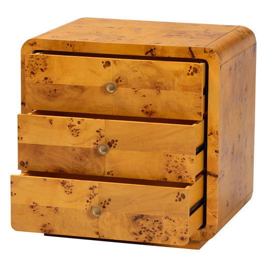 bali & pari - Netra Nightstand in Light Mappa Burl - KL-1569-Natural Burl Op1-Ebony-3DW-NS-BOXED view 2