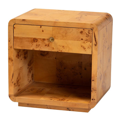 bali & pari - Netra Nightstand in Light Mappa Burl - KL-1570-Natural Burl Op1-Ebony-NS-BOXED view 1