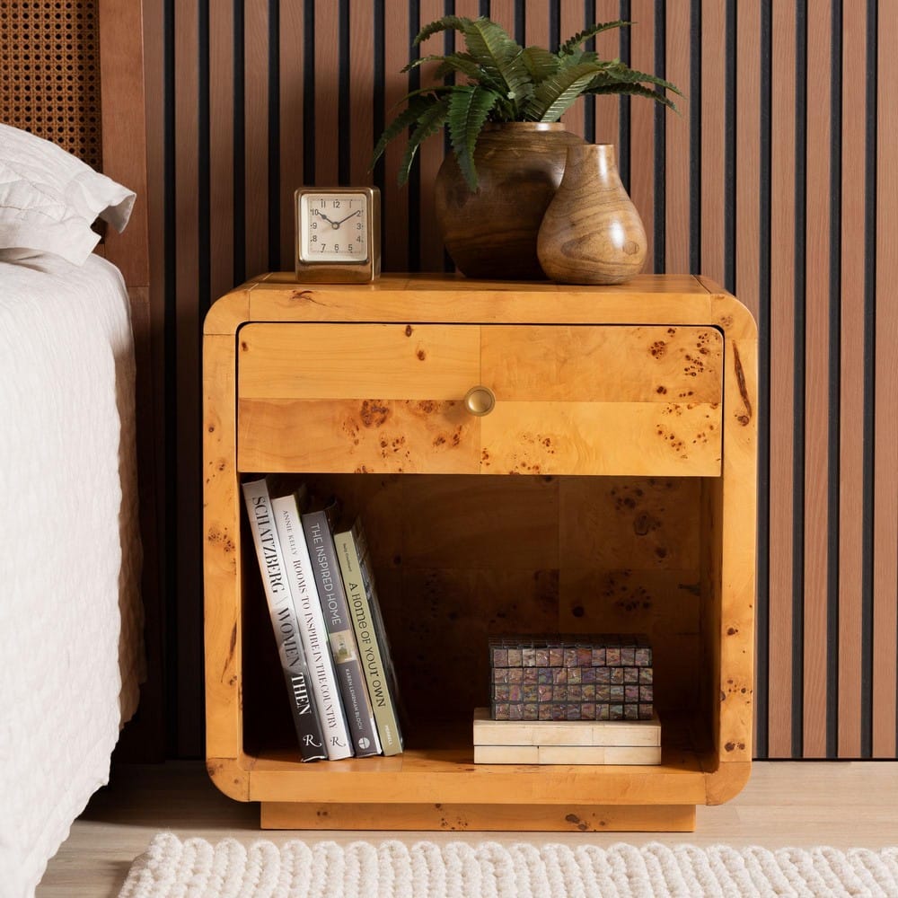 bali & pari - Netra Nightstand in Light Mappa Burl - KL-1570-Natural Burl Op1-Ebony-NS-BOXED view 9