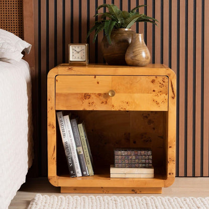 bali & pari - Netra Nightstand in Light Mappa Burl - KL-1570-Natural Burl Op1-Ebony-NS-BOXED view 9
