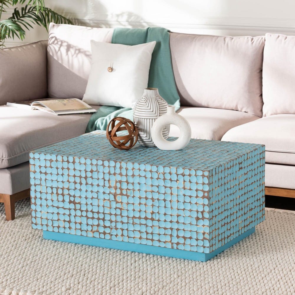 bali & pari - Nitza Coffee Table in Blue - Piedras-Blue Coconut Tiled-CT view 7