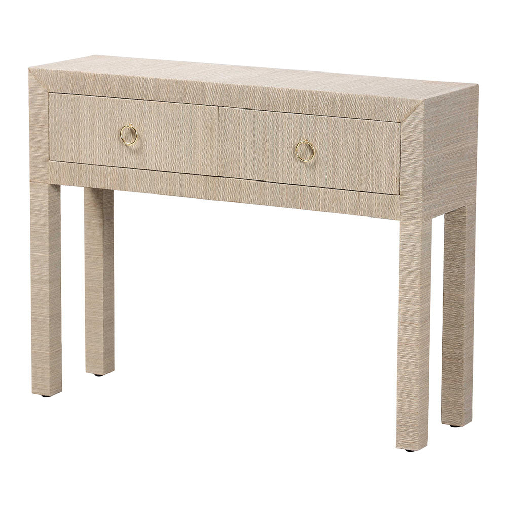 bali & pari  - Noah Console Table in Beige/Gold - Noah 2 DW-Beige-Grasscloth-Console Table view 1