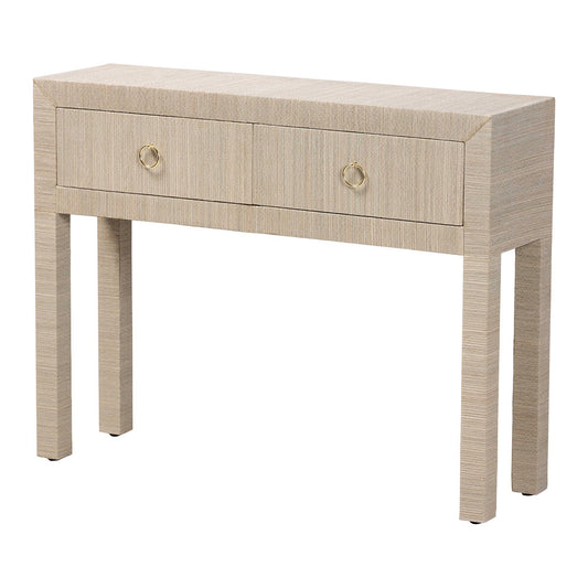 bali & pari  - Noah Console Table in Beige/Gold - Noah 2 DW-Beige-Grasscloth-Console Table view 1