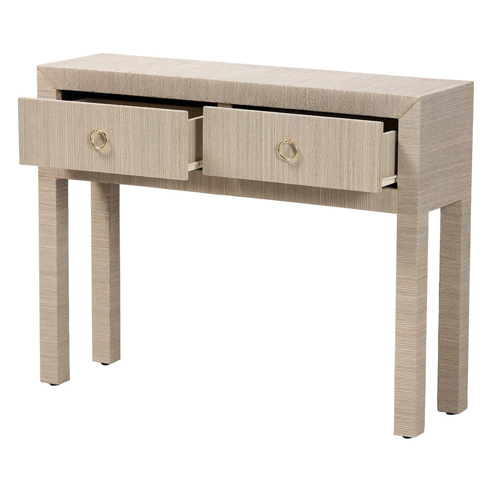 bali & pari  - Noah Console Table in Beige/Gold - Noah 2 DW-Beige-Grasscloth-Console Table view 2