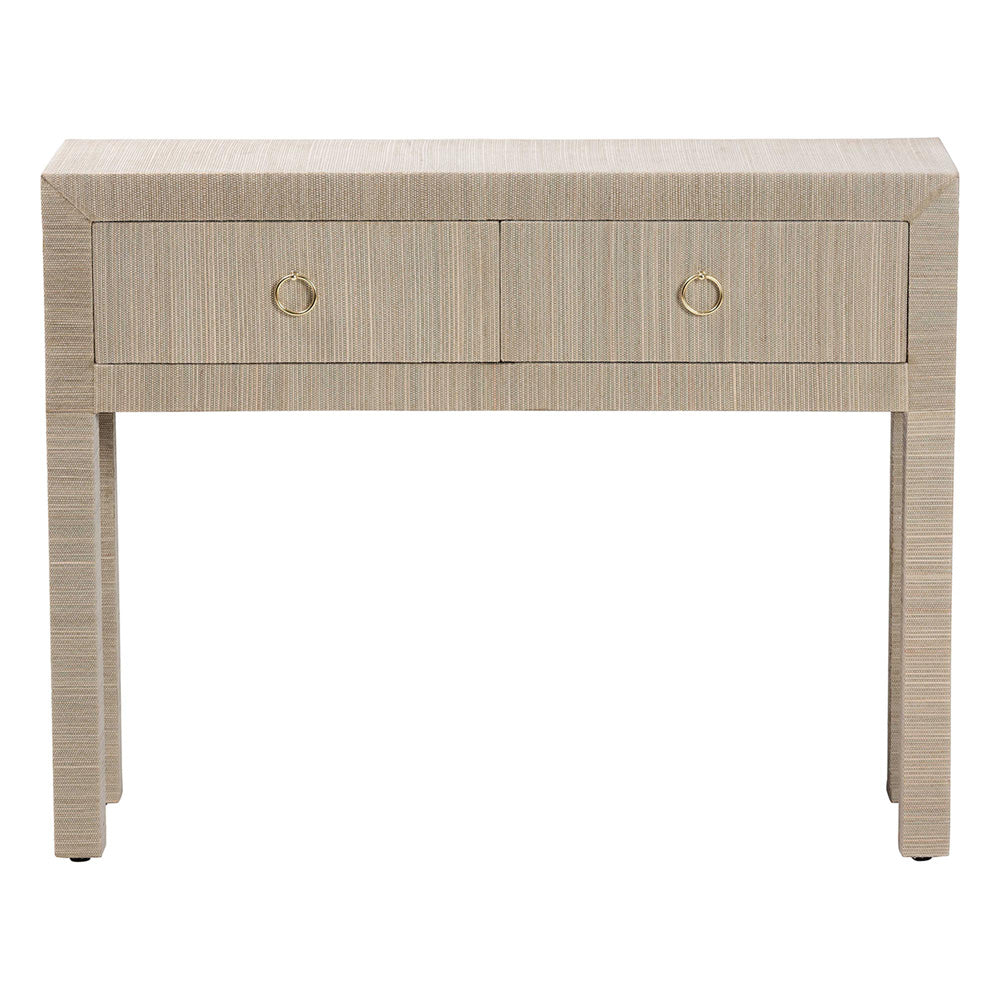 bali & pari  - Noah Console Table in Beige/Gold - Noah 2 DW-Beige-Grasscloth-Console Table view 3
