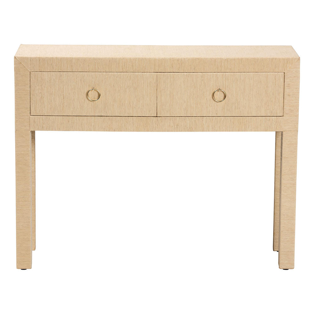 bali & pari  - Noah Console Table in Light Brown/Gold - Noah 2 DW-Light Brown-Grasscloth-Console Table view 3