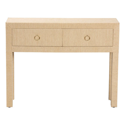 bali & pari  - Noah Console Table in Light Brown/Gold - Noah 2 DW-Light Brown-Grasscloth-Console Table view 3
