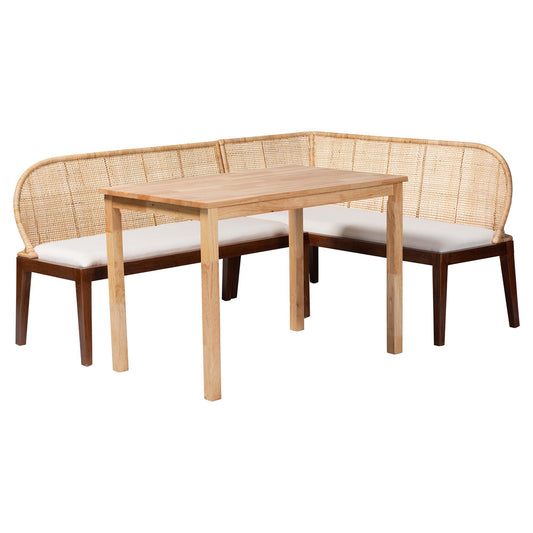 bali & pari - Okinawa Dining Set in Light Honey/Light Brown/White/Natural Brown - Okinawa-Light Honey/Light Brown-3PC Dining Set view 1