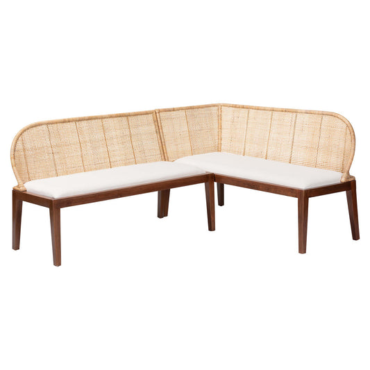 bali & pari - Okinawa Set of 2 Corner Benches in Light Honey/Light Brown/White - Okinawa-Light Honey/Light Brown-2PC Bench Set view 1