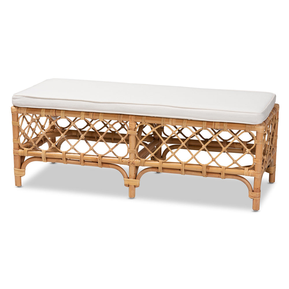 bali & pari - Orchard Bench in White/Natural Brown - Orchard-Rattan-Bench view 1