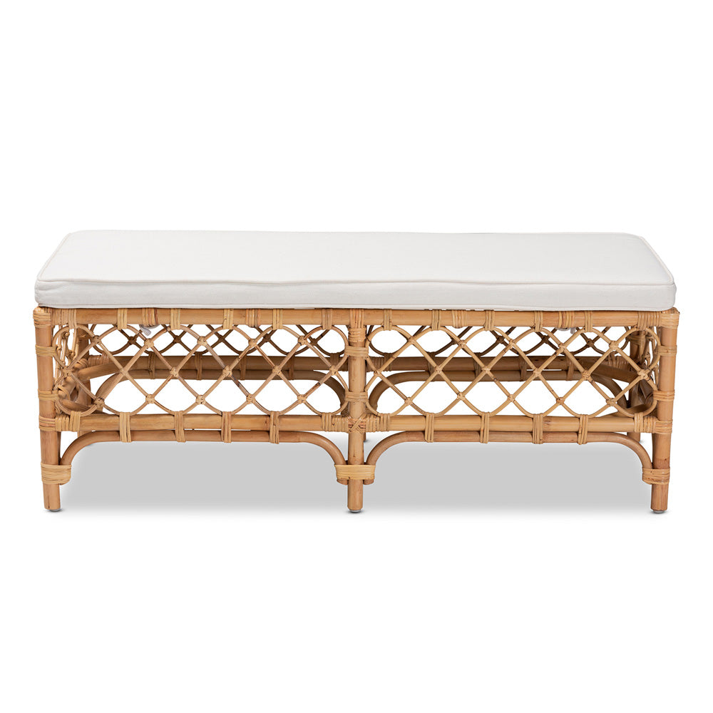 bali & pari - Orchard Bench in White/Natural Brown - Orchard-Rattan-Bench view 2