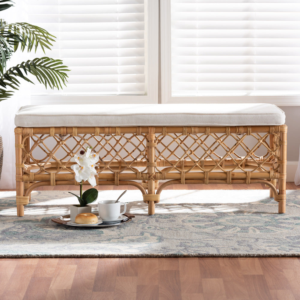 bali & pari - Orchard Bench in White/Natural Brown - Orchard-Rattan-Bench view 6