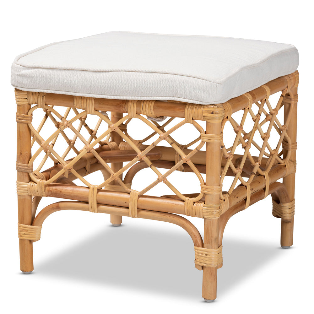 bali & pari - Orchard Ottoman in White/Natural Brown - Orchard-Rattan-Otto view 1
