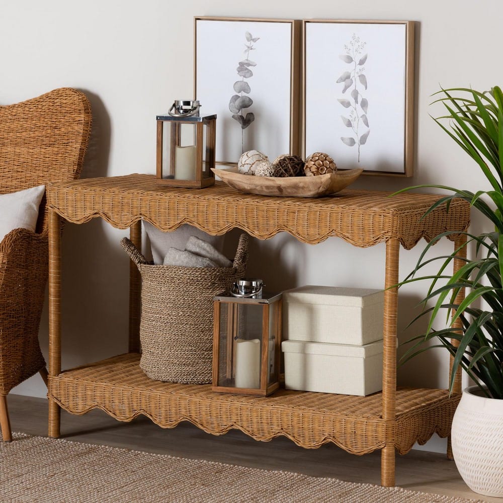 bali & pari - Oteria Console Table in Light Honey - Palm Short-Light Honey Rattan-Console Table view 7