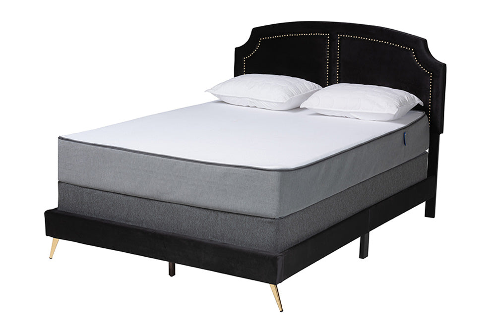 bali & pari - Oxley Queen Size Bed - Oxley-Black Velvet-Queen view 1