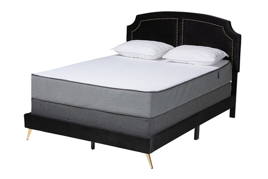 bali & pari - Oxley Queen Size Bed - Oxley-Black Velvet-Queen view 1