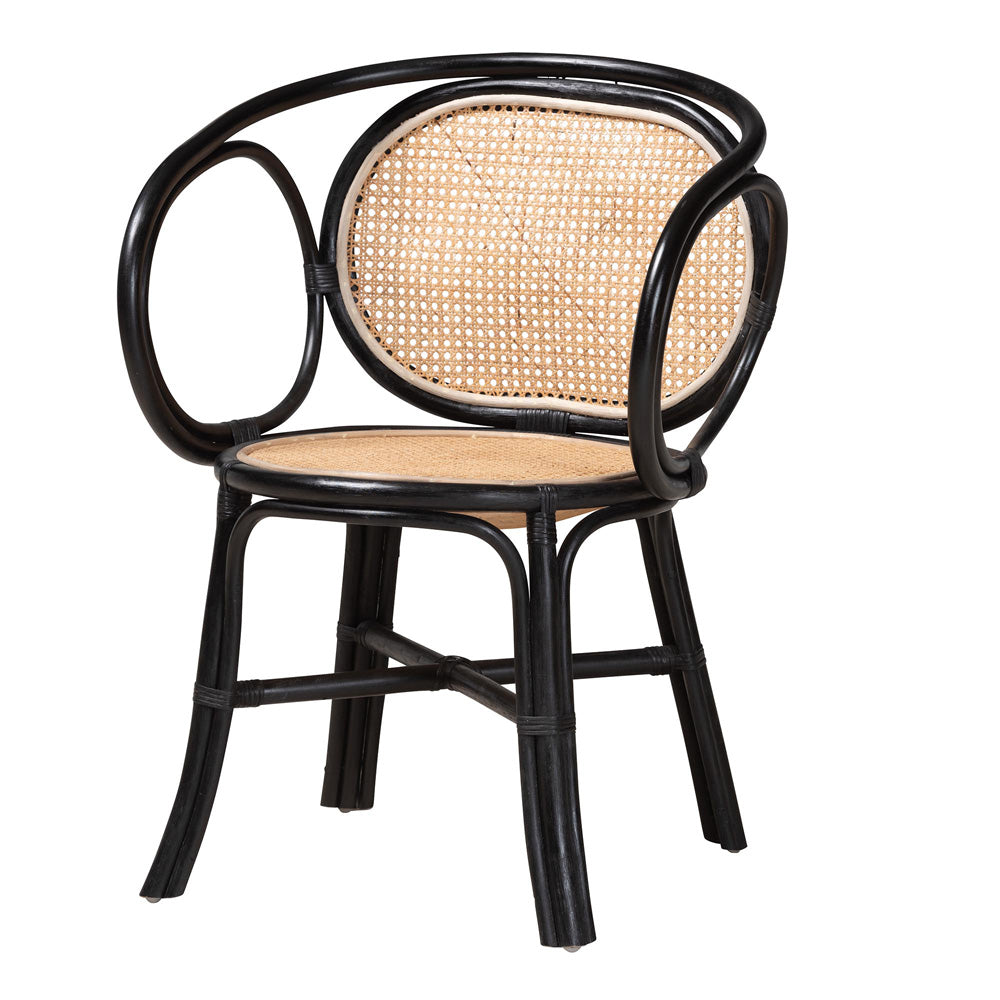 bali & pari - Palesa Dining Chair in Black/Natural Brown - WS032-Black-Rattan-DC view 1