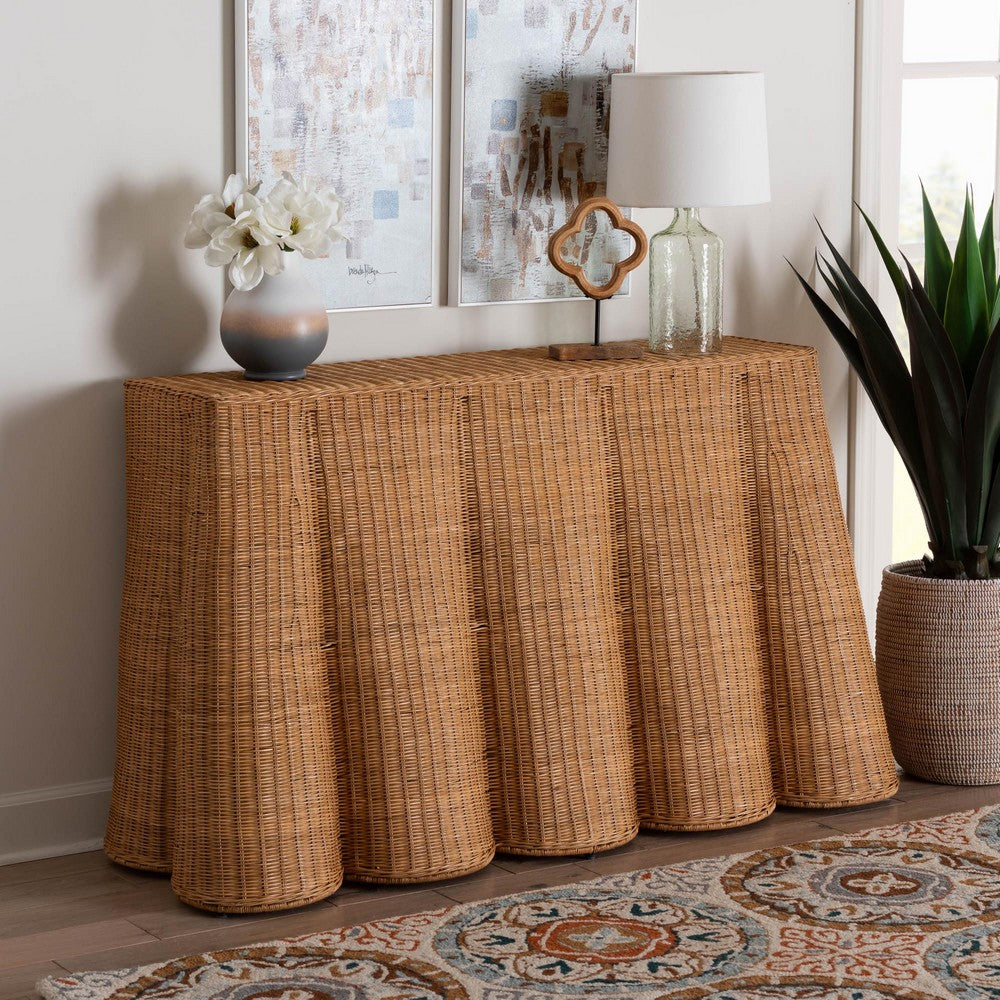 bali & pari - Palm Console Table in Honey - Palm-Light Honey Rattan-Console Table view 7