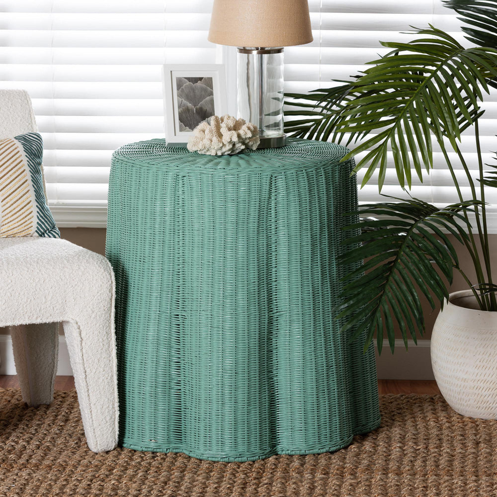 bali & pari - Palm Console Table in Teal Green - Palm-Green Rattan Round-Console Table view 5