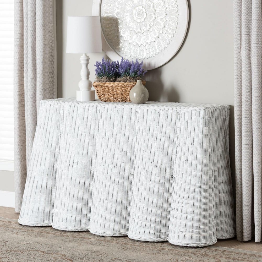 bali & pari - Palm Console Table in White - Palm-White Rattan-Console Table view 8