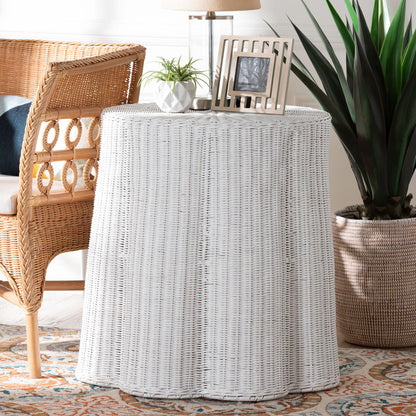 bali & pari - Palm Console Table in White - Palm-White Rattan Round-Console Table view 5