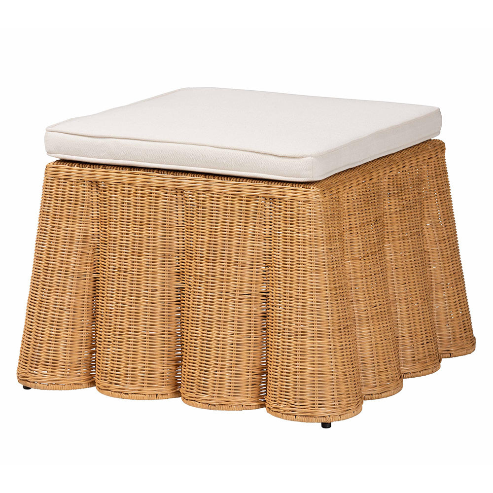 bali & pari - Palm Ottoman Footstool in Honey - Palm-Light Honey Rattan-Ottoman w/ Cushion view 1