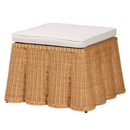 bali & pari - Palm Ottoman Footstool in Honey - Palm-Light Honey Rattan-Ottoman w/ Cushion view 1