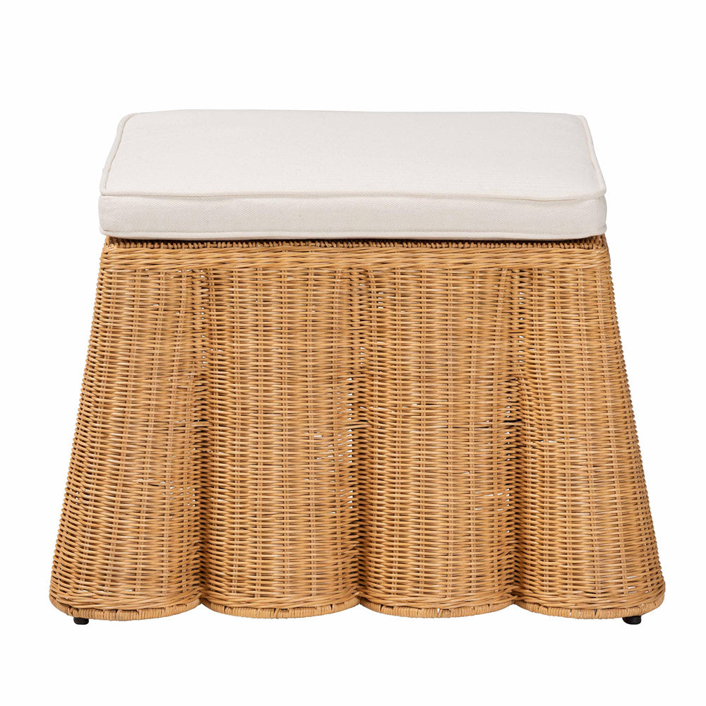 bali & pari - Palm Ottoman Footstool in Honey - Palm-Light Honey Rattan-Ottoman w/ Cushion view 2