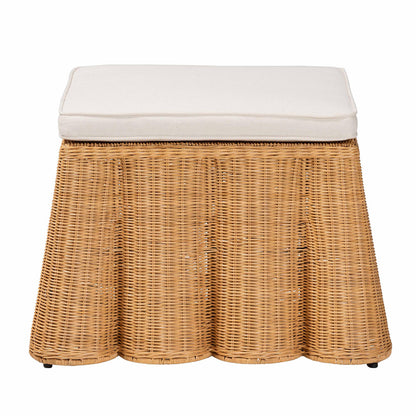 bali & pari - Palm Ottoman Footstool in Honey - Palm-Light Honey Rattan-Ottoman w/ Cushion view 2