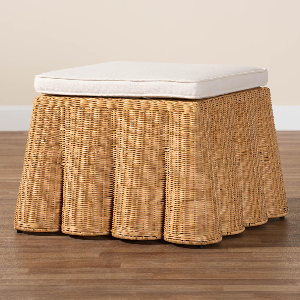 bali & pari - Palm Ottoman Footstool in Honey - Palm-Light Honey Rattan-Ottoman w/ Cushion view 6