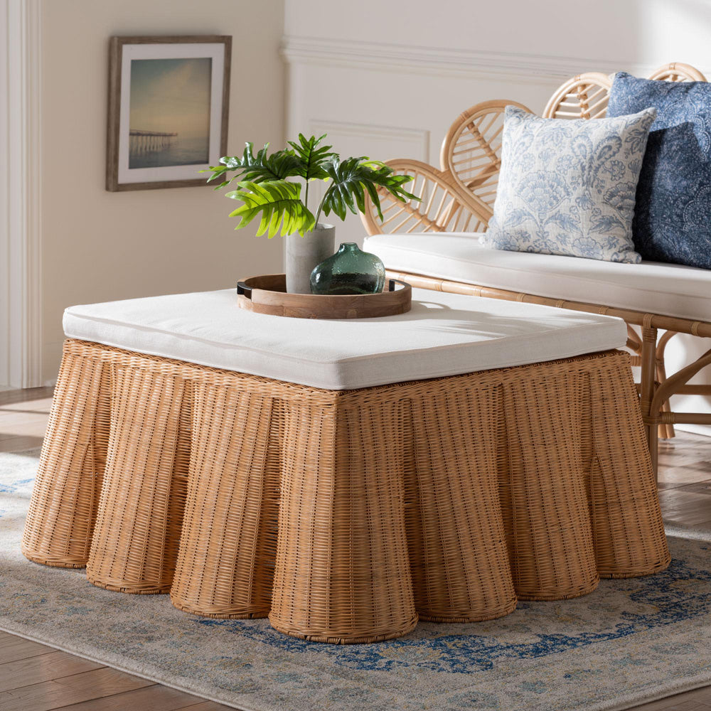 bali & pari - Palm Ottoman in Light Honey - Palm-Light Honey Rattan-35 Ottoman w Cushion view 6