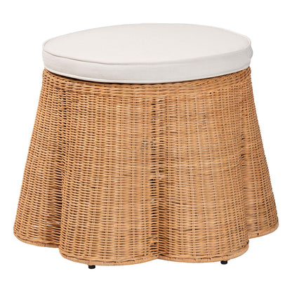 bali & pari - Palm Ottoman in Light Honey - Palm-Light Honey Rattan-51cm Round Ottoman w/Cushion view 1