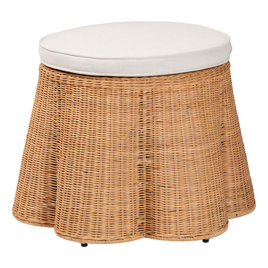 bali & pari - Palm Ottoman in Light Honey - Palm-Light Honey Rattan-51cm Round Ottoman w/Cushion view 1