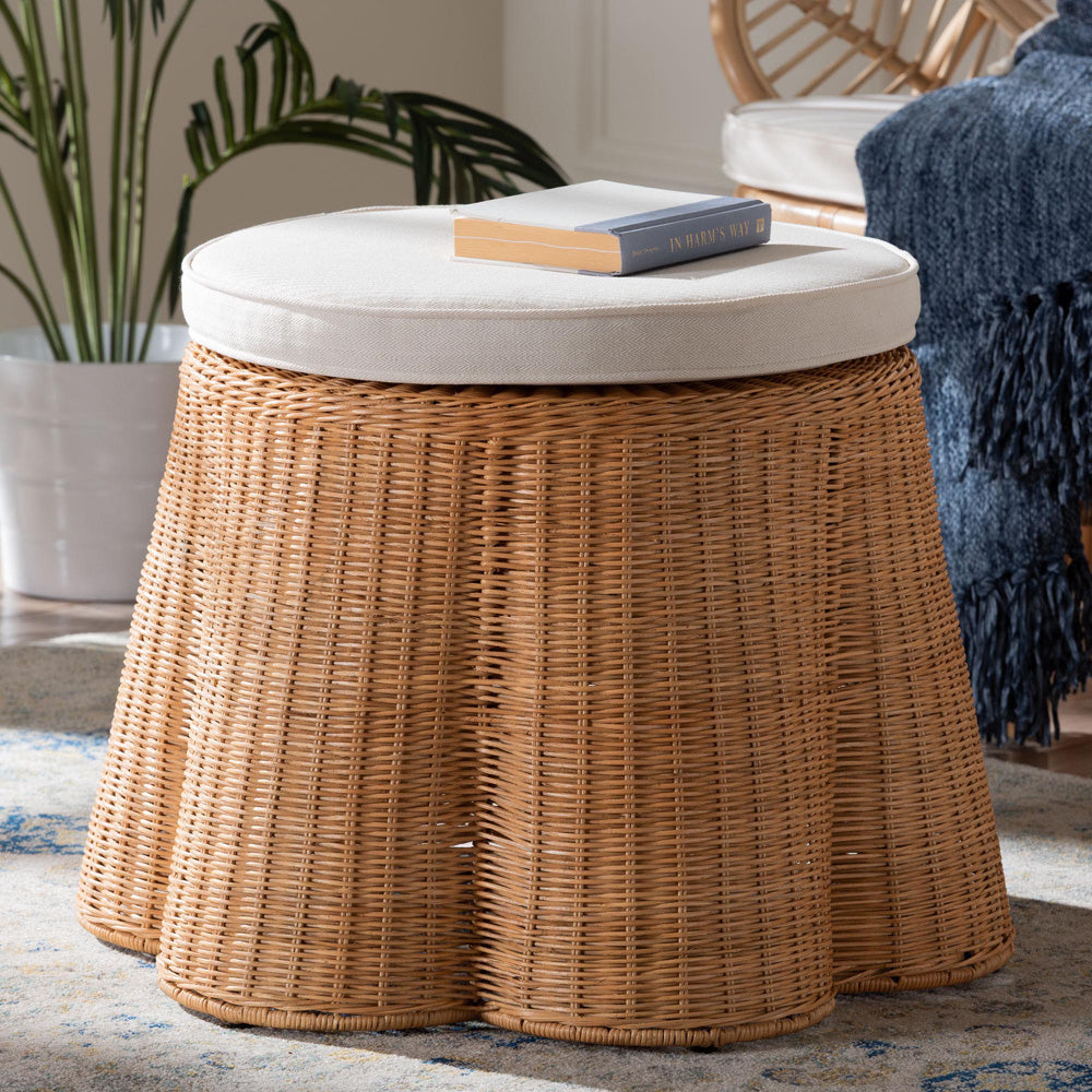 bali & pari - Palm Ottoman in Light Honey - Palm-Light Honey Rattan-51cm Round Ottoman w/Cushion view 5