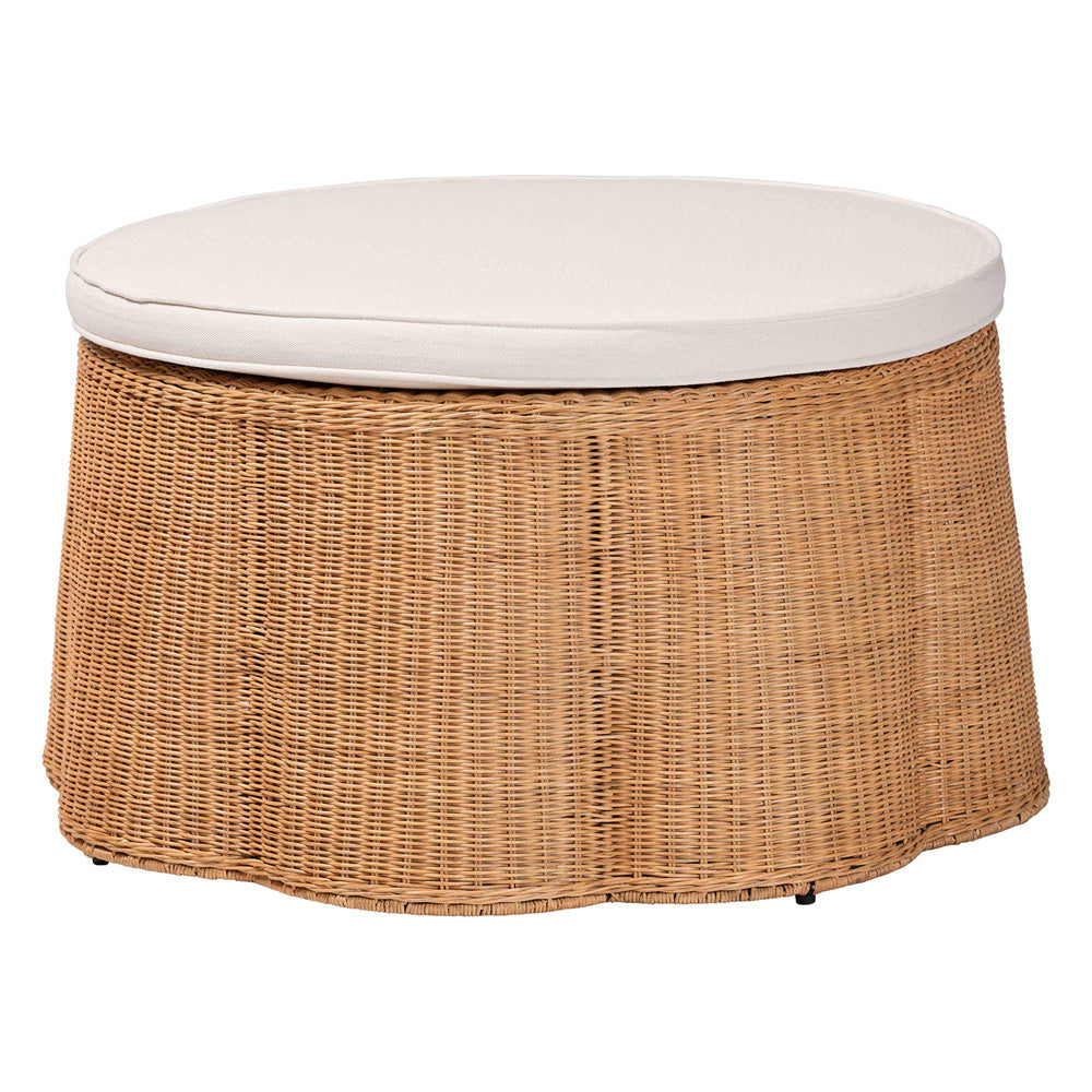 bali & pari - Palm Ottoman in Light Honey - Palm-Light Honey Rattan-90cm Round Ottoman w/Cushion view 1