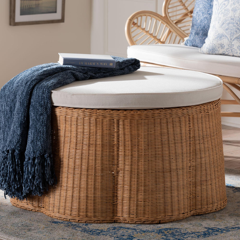 bali & pari - Palm Ottoman in Light Honey - Palm-Light Honey Rattan-90cm Round Ottoman w/Cushion view 5