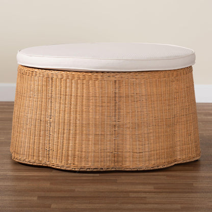 bali & pari - Palm Ottoman in Light Honey - Palm-Light Honey Rattan-90cm Round Ottoman w/Cushion view 6