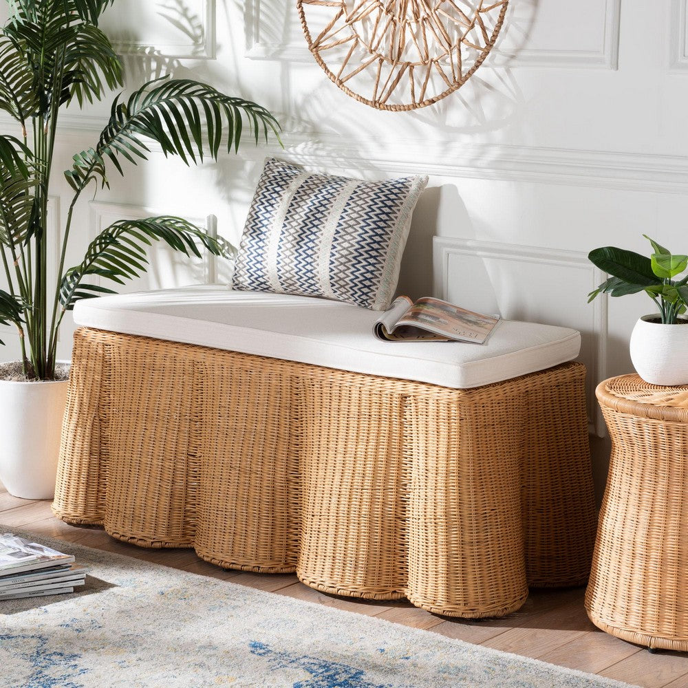 bali & pari - Palm Ottoman in Light Honey - Palm-Light Honey Rattan-Rectangle Ottoman w/ Cushion view 7
