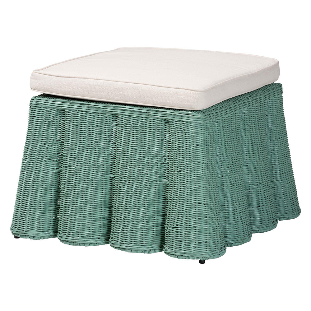 bali & pari - Palm Ottoman in Seafoam Green - Palm-Green Rattan-Ottoman w/ Cushion view 1