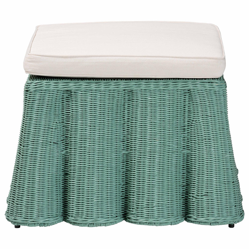 bali & pari - Palm Ottoman in Seafoam Green - Palm-Green Rattan-Ottoman w/ Cushion view 2